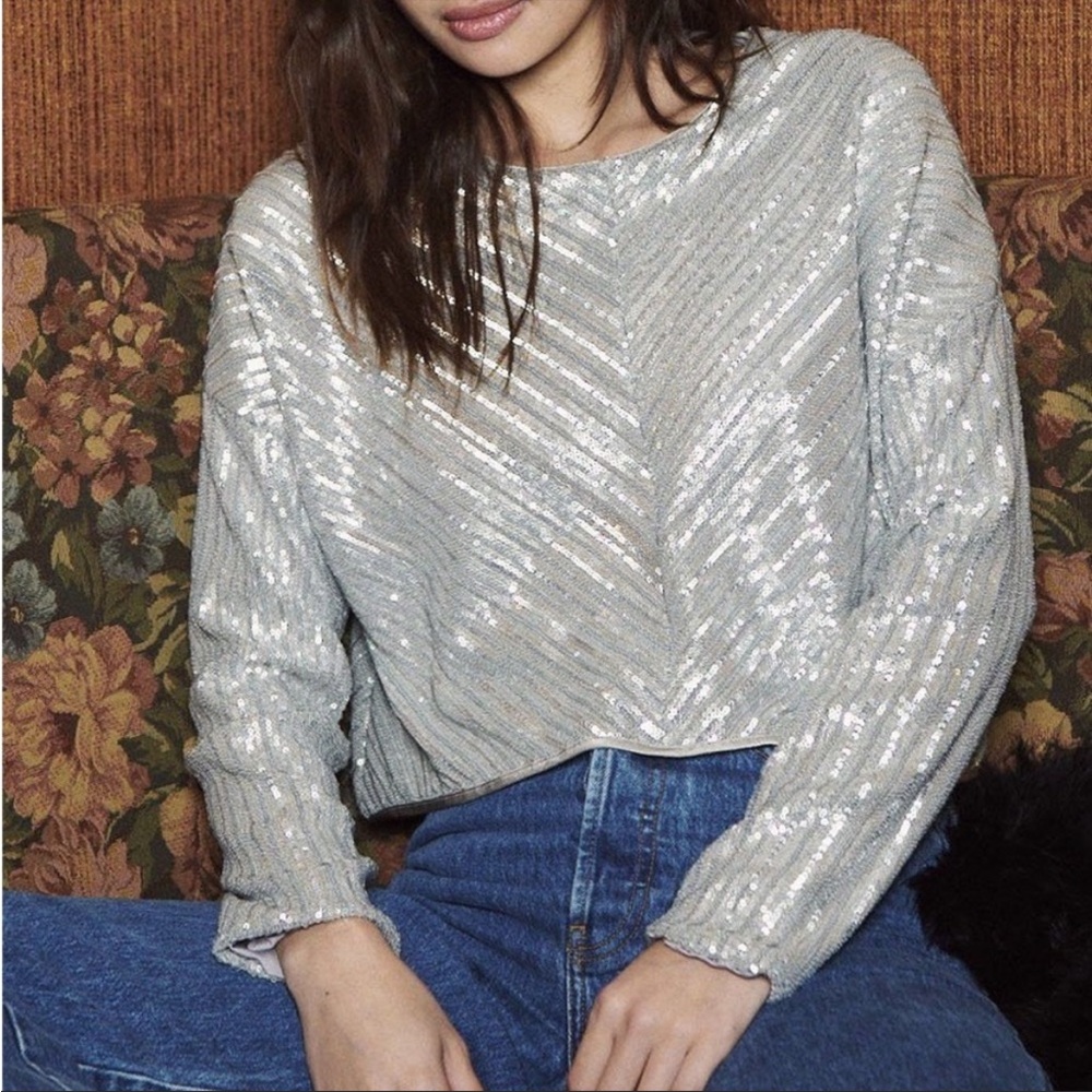NWOT Saylor - Beth Sequin Top in Silver Size XS